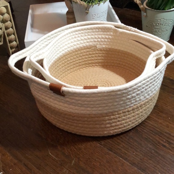 Cotton Rope Baskets Woven Foldable Storage Bin with Handles - Picture 10 of 10